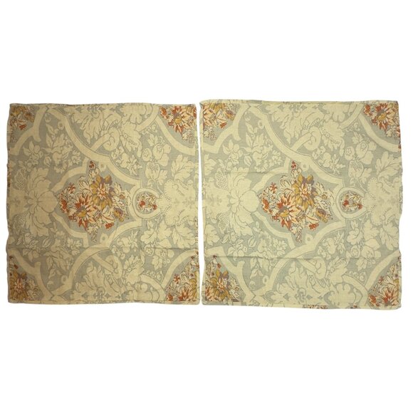 Pottery Barn‎ Pillow Shams Pair Standard Beige Gray Red Floral Linen Blend - Picture 1 of 10